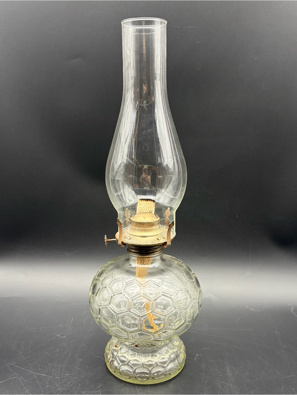 Vintage Lamplight Farms Clear Glass Honeycomb Oil Lamp VTG Tall Glass Chimney